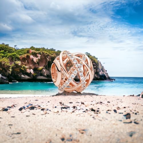 Image of Sterling Silver Galaxy Charm Openwork Charm with Clear CZ for Pandora and European Style Bracelets and Necklaces (Rose Gold)