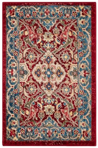 Tapete decorativo SAFAVIEH Kashan 2'6" x 4' rojo y azul miniatura 1