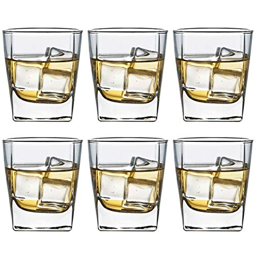 Tebery 6 Pack Square Old Fashioned Glass 7 oz Whiskey Glass Scotch Cups Wine Cup Home Bar Drinkware