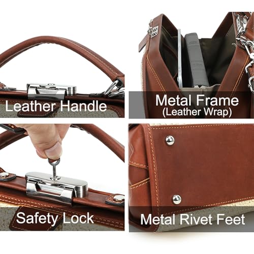 Image of CONTACTS Doctor Bag Purse for Women Luxury Leather Handbag with Lock Shoulder Bag Vintage Top Handle Bag