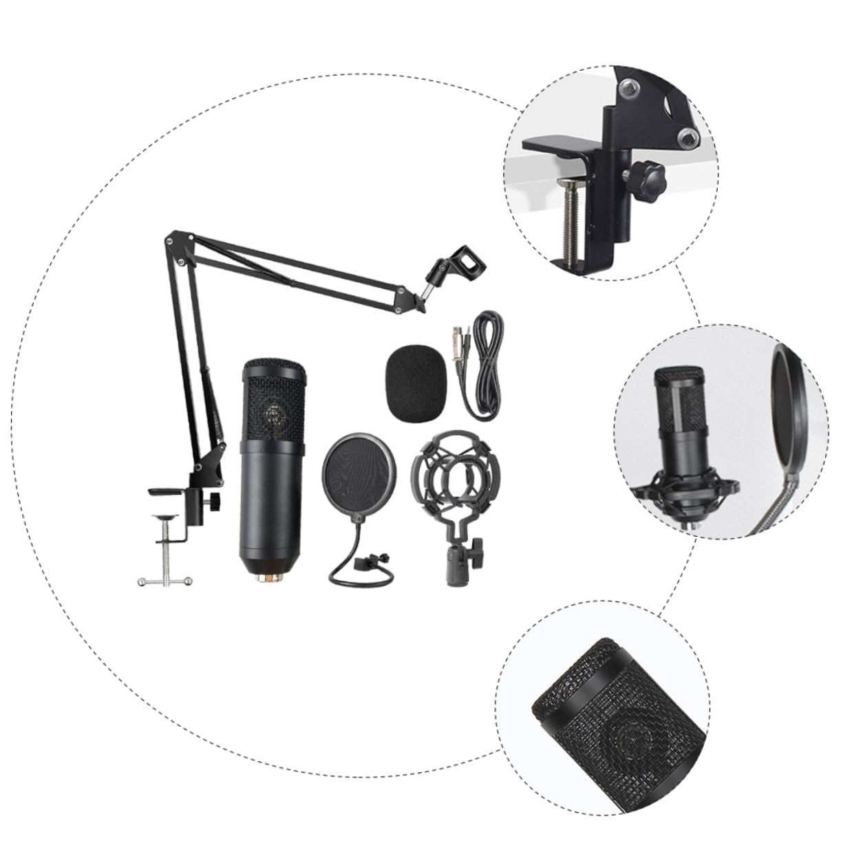 SECFOU Microfono a Condensatore Usb Per Registrazione Supporto Regolabile, Microfono Cardioide Per Podcasting, Gaming e Lezioni, Riduzione Rumore Di Fondo, Plug and Play, Per Uso Desktop