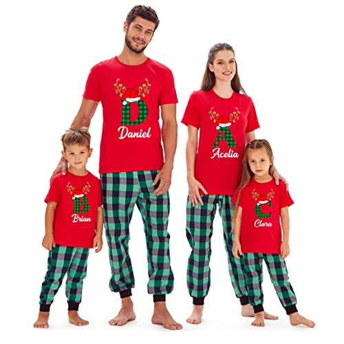 Christmas Matching Reindeer Family Initial Name T-Shirt