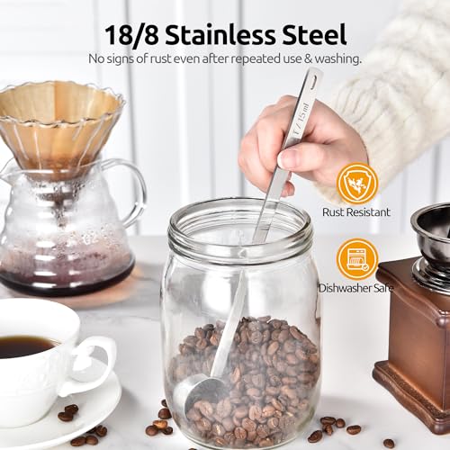 Image of U-Taste Coffee Scoop 1&2 Tablespoon: 18 /8 Stainless Steel Measuring Scooper for Ground Coffee, Bean, Powder, Espresso, 8.5in Long Handle Metal Meaure Spoon for Canister, Jar (1&2Tbsp /15&30ml, Silver)