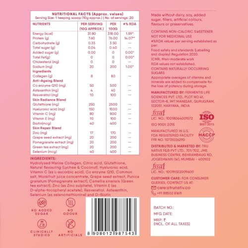 Image of Trunativ Collagen Supplements | Advanced Japanese Marine Collagen Powder for Women & Men | Type 1 and 3 Hydrolyzed Peptides | Supplement with Hyaluronic Acid | Supports Skin Glow, Hair Growth, and Nail Strength | Lychee Coconut | 60g (Pack of 1)