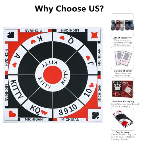 HOROW 23.6 Inches Tripoley Game Tripoli Board Game Anti-Slip Mat,Combination of Michigan Rummy, Hearts and Poker,200 Pokers,2 Boxes of Cards,1 Storage Bag