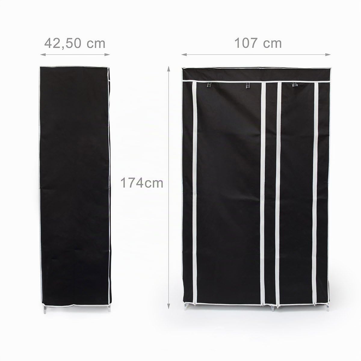 Relaxdays 10019124 Armoire pliante avec housse Penderie avec revêtement en tissu VALENTIN XL 5 compartiments et 1 tringle à vêtements avec fermeture éclair idéal pour le camping, noir