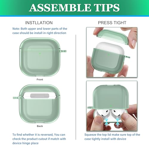 Image of for AirPods 4th Generation Case Cover 2024, Military-Grade Shockproof, Soft TPU Highly Transparent Anti-Yellowing for AirPods 4 Case with Cleaning Kit & Cute Round Buckle, Clear Green