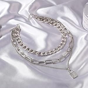 Vembley Stylish Silver Triple Layered Chunky Chain Studded Lock Pendant Necklace for Women and Girls 5 51oYCJFvNlL. SL500 . SS300