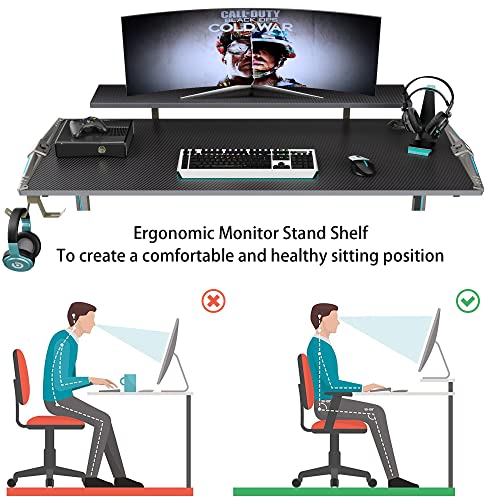 Image of EUREKA ERGONOMIC & Call of DutyⓇ Gaming Desk,55 Inch Gaming Computer Desk with RGB Led Lights, Gamer Desk with Large Monitor Stand Shelf, Dual Headphone Hook Gaming Table Computer Home Office Desk