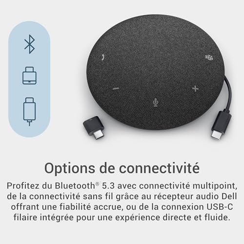 Dell Pro Plus SL525 Haut parleur main libre Bluetooth sans fil filaire Suppresseur de bruit actif USB C Certifié pour Microsoft Teams certifié Zoom - vue 4