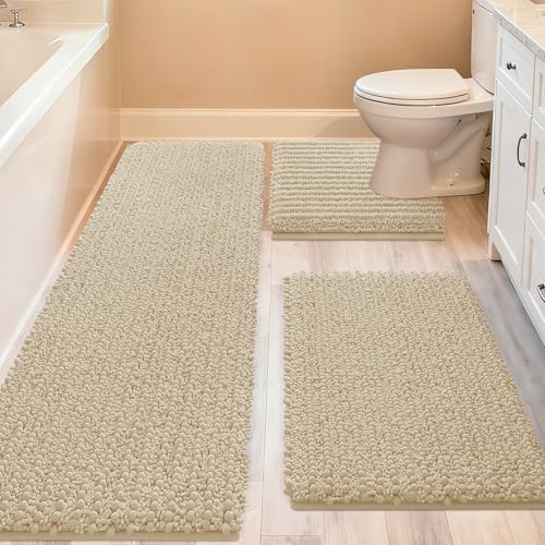 ACCUMTEK Upgrade Extra Large Beige Bathroom Rug Set 3 Pieces Ultr...