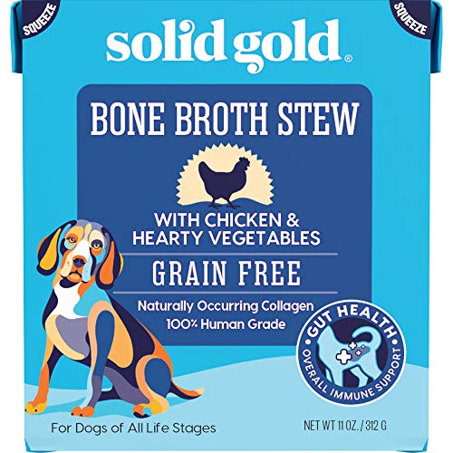 Solid Gold Bone Broth Stew Chicken â Human Grade Meal Topper Treat for Dogs â Natural Collagen for Gut Health â Holistic & Grain-Free â Great for Picky Eaters (6 Count) (50611)
