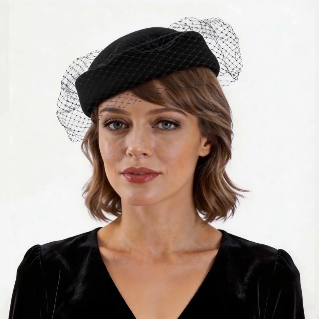 6391 Womens 1920s Vintage Look Wool Felt Fascinator Pillbox Hat Beret Women 1920s Vintage Style Wool Felt Fascinator Pillbox Hat  main image 4