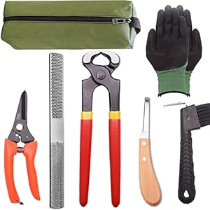 Farrier Tool Kits – 8 inch Professional Farriers Hoof Nipper Cutter Handle Knife Mini Rasp Hoof File Goat Pig Equine Metal Shears（7 Piece）