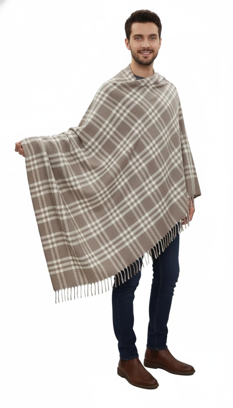 KAVIM Grey Wool Checkered Men's Shawl KA-SWL-51-picture-12