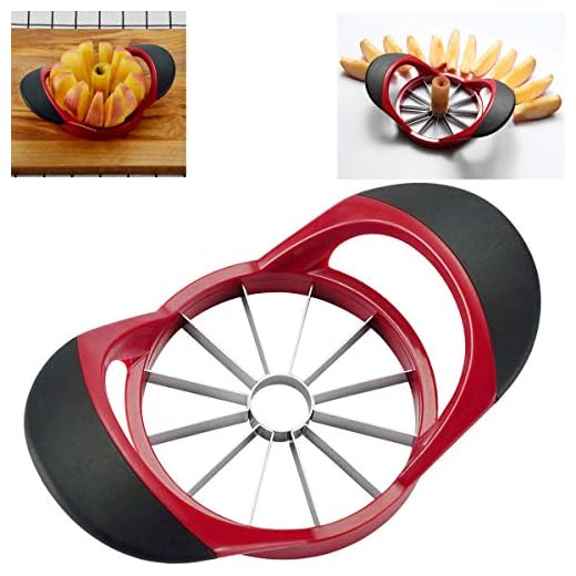 HengKe 12-Blade Apple Slicer Corer Cutter,Ultra Sharp Stainless Steel Blades and Ergonomic Plastic Handle,3 in 1 Apple Slicer Potato Slicer Cutter for French Fries and Mango Slicer Corer (Red)