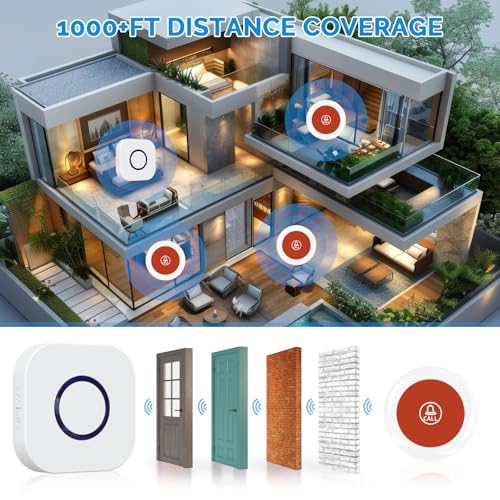 image for Greetmed Wireless Caregiver Pager Dual Receiver Home Alert System with