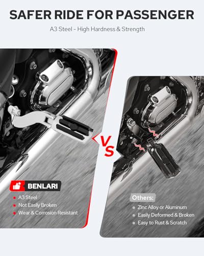 Image of Benlari Rear Passenger Foot Pegs, A3 Steel Passenger Mini Footboard Fit For Harley Davidson Touring Road King Street Glide Road Glide Electra Glide Ultra Classic 1993-2025 (Chrome)