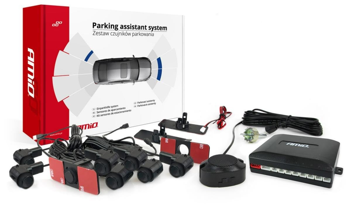 AMiO 02254 Sistema de asistencia de aparcamiento con taladro con sensor con instrucciones de montaje negro