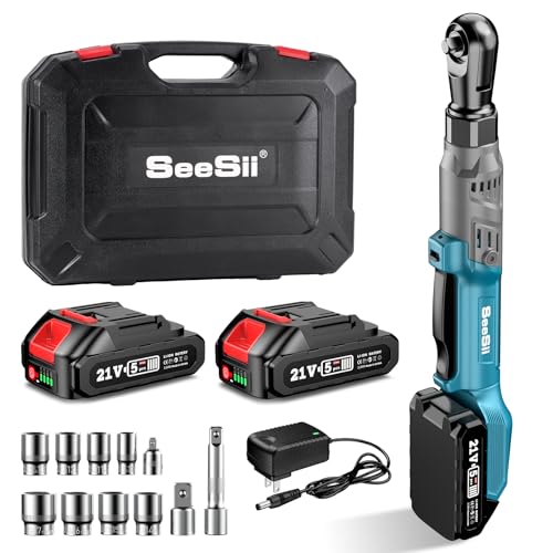 1/2" Cordless Electric Ratchet Wrench, 66Ft-lbs Battery Ratchet Wrench 21V Max, Brushless Motor, Variable Speed Trigger, 2x 2.0Ah Batteries & Charger, 8 Sockets, 1/4" & 3/8" Adapter, 3" Extension Bar