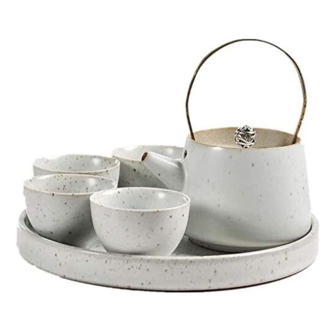 Juego de té, Juego de Tazas de café, Juego de Tazas de té, Juego de té de cerámica de Estilo japonés, Tetera con Bandeja y asa y Juego de Tazas de té (Negro, 6 Piezas) (Blanco, 6 p