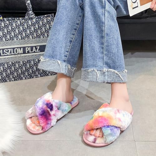 Crazy Lady Women'S Fuzzy Fluffy House Slippers Cute Plush Memory Foam Shoes Cross Band Indoor Outdoor Open Toe Sandals thumb #6