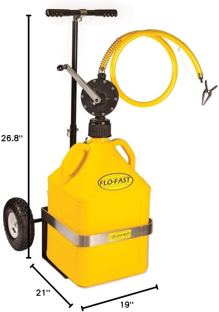 FLO-FAST Pro Fluid Transfer System with High-Flow Pump & Versa Cart – 8 GPM, Portable, Durable, Made in USA – Marine, ATV, Automotive, Agriculture (Yellow, 15)