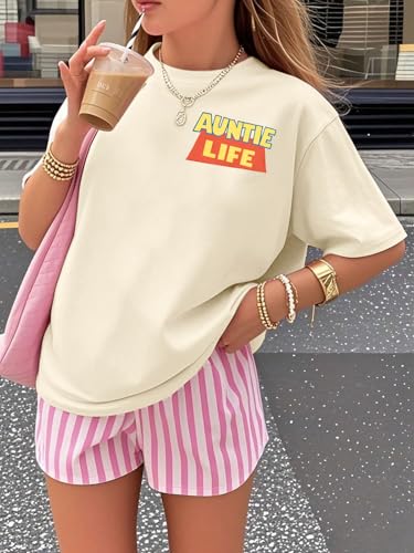 Auntie Life Oversized Shirts for Women Cute Funny Graphic Cartoon T Shirt Holiday Family Vacation Tee Tops2