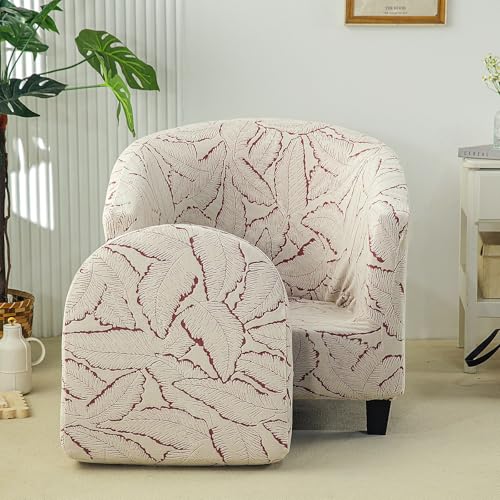 Genérico Funda para Silla de Club 2 Piezas Fundas Estampadas Bañera Silla Cubierta Suaves para sillas Redondas Tipo Barril Funda extraíble avable para Protector de Muebles para Sala de Estar borgoña