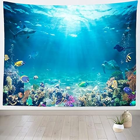 Loccor Underwater World Tapestry Large Blue Ocean Wall Hanging 105X70 Inches Under the Sea Coral Reef Wall Tapestry Tropical Fish Tank Undersea Tapestries Marine for Bedroom Living Room Dorm Decor Cover