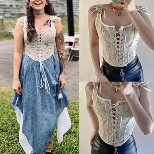 Women's Vintage Floral Renaissance Corset Top for Women Y2k Sleeveless Drawstring Floral Flower Embroidered Top3