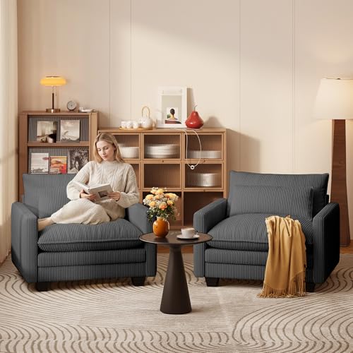 Image of Gizoon Cloud Accent Chair with Washable Cover, Corduroy Single Sofa Chair with Comfy Deep Seat, Modern Armchair with Pillow for Living Room Bedroom, Gray