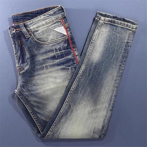 Men's Italian Style Fashion Jeans Retro Washed Vintage Stretch Slim Fit Ripped Designer Denim Pants2