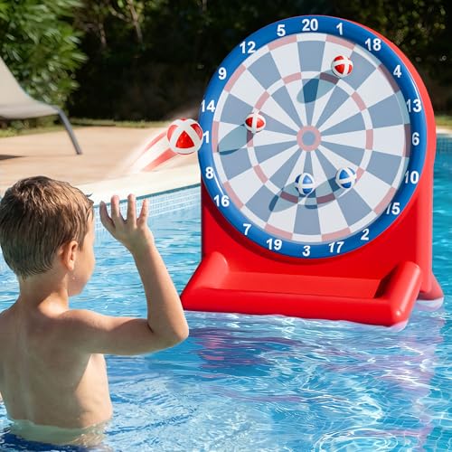 iPlay, iLearn Kids Fun Pool Toys, Inflatable Dart Board Water Games, Swimming Pool Floats, Beach Yard Outdoor Play, Backyard Party Birthday Gift for 6 7 8 9 10 12 Years Old Boys Girls Teen Adult-Red