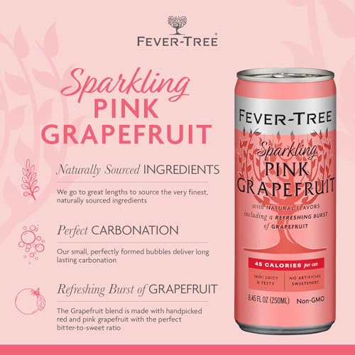 Image of Fever-Tree Sparkling Pink Grapefruit - Premium Soda Mixer for Cocktails and Mocktails, 8.45 fl oz Cans, Pack of 24 - Naturally Sourced, Non-GMO
