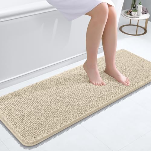 Image of OLANLY Bathroom Runner Rugs 47x17, Extra Soft Absorbent Chenille Bath Rugs, Rubber Backing Quick Dry, Machine Washable Long Bath Mats for Bathroom Floor, Tub and Shower, Home Decor Accessories, Sand