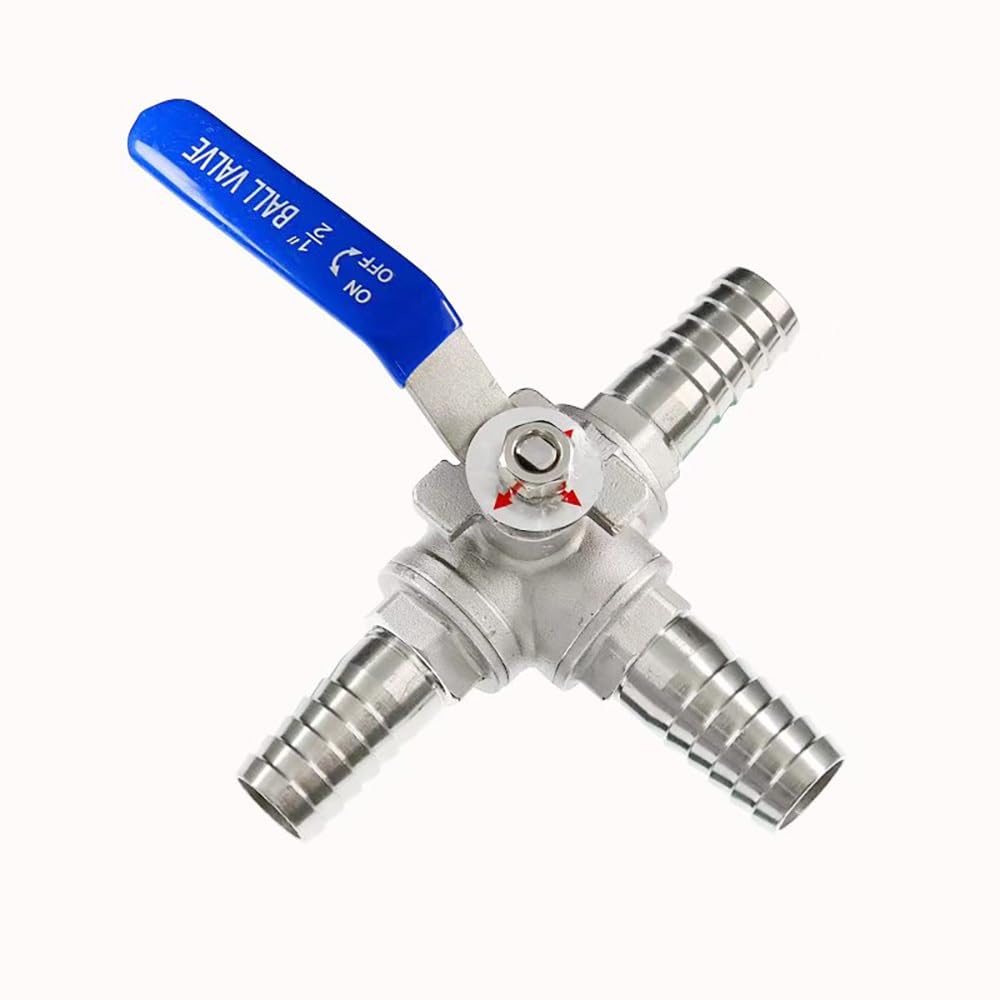 3 Way Drain Ball Valve, 304 Stainless Steel, Hose Barb Connectors Sizes 6mm-20mm OD, for Water, Oil, Gas, Low Pressure, 1PC(T-Port,13mm)