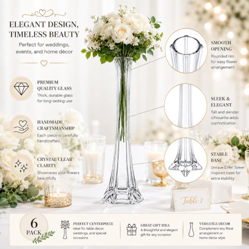 Vase a fleurs transparent 50cm lot de 6 pour centre de table de mariage chic