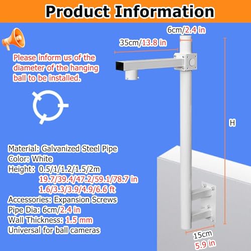 Poste Universal Ajustable para cámara de Montaje en Pared, de 19,7 a 78,7 Pulgadas, Soporte de fácil instalación para Luces de Seguridad y vigilancia Exteriores, Color Gris Claro, Altura de