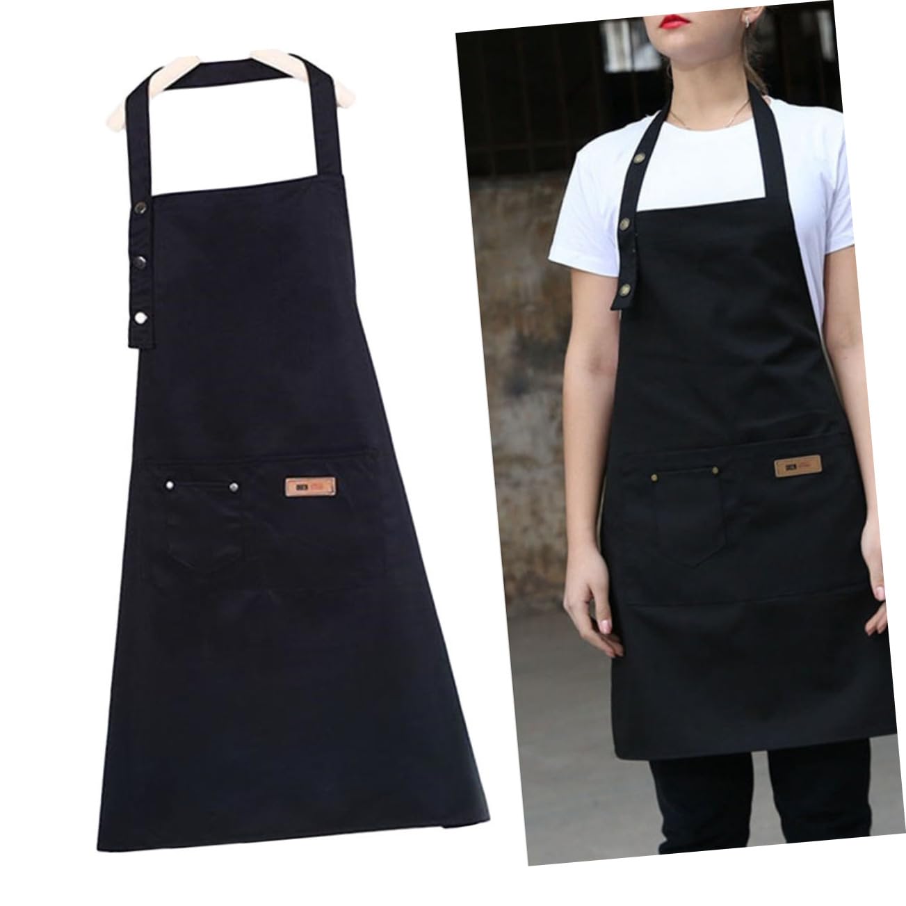 TOPBATHY 2piezas Delantal De Cocina Ajustable De Algodón Delantal Negro Unisex Para Cocinar Casa o Camping Diseño De Color
