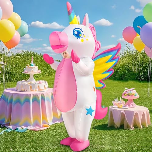KOOY Unicorn Costume, Inflatable Unicorn Costume Adult, Blow Up Costumes for Adults, Funny Halloween Costumes Unicorn Suit for women2