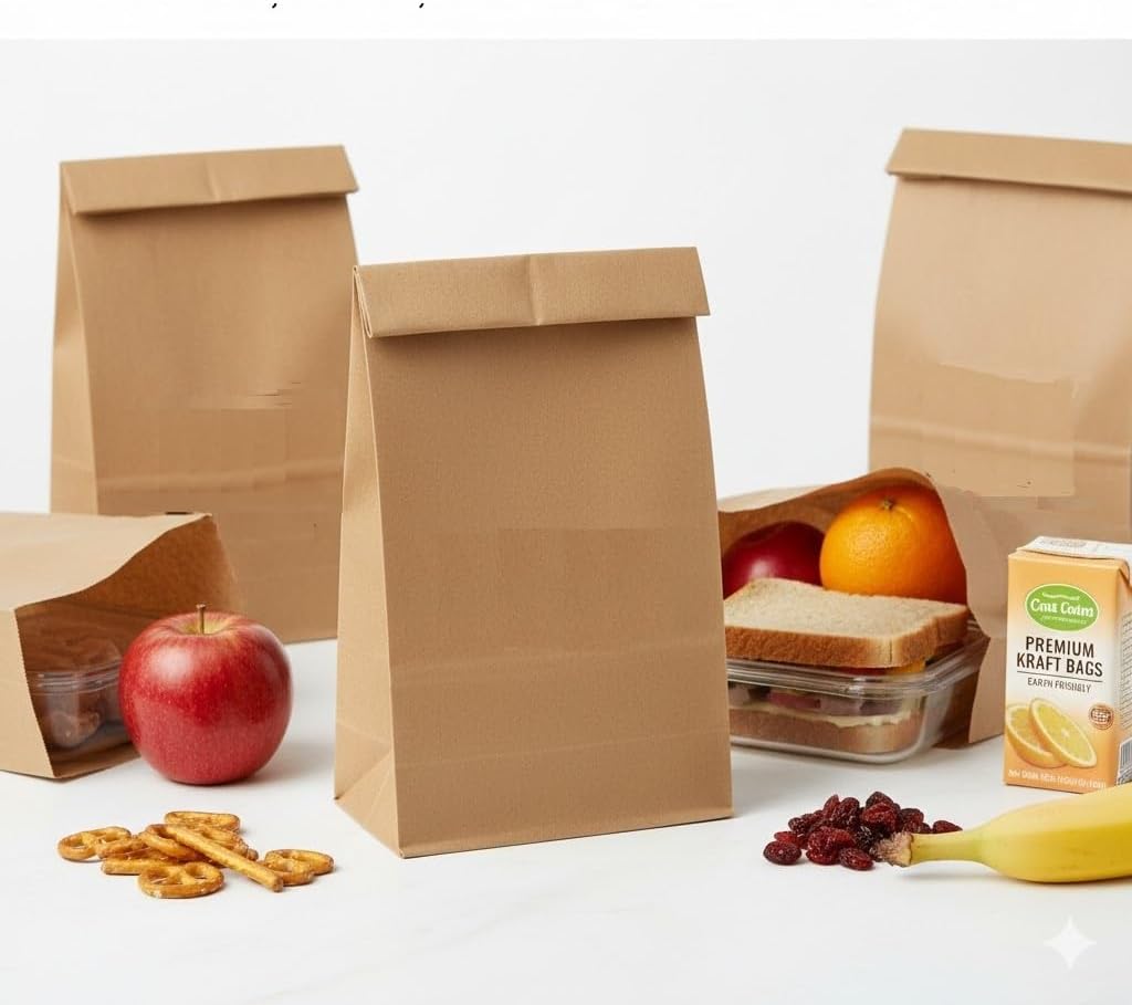 Premium Brown Kraft Paper Lunch Bags - 4lb Capacity– 5 x 2.95 x 9.45 Inches – Durable, Eco-Friendly Disposable Bags for Snacks, Crafts, and Small Business Packaging (100, Brown)