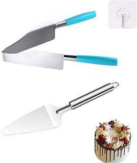2 Pieces Cake Slicer Cutter Multi Function,Stainless Steel Cake Spatula and 1 Hooks Stainless Steel Cake Server Set for Cakes Pizza Desserts Pie (Blue)