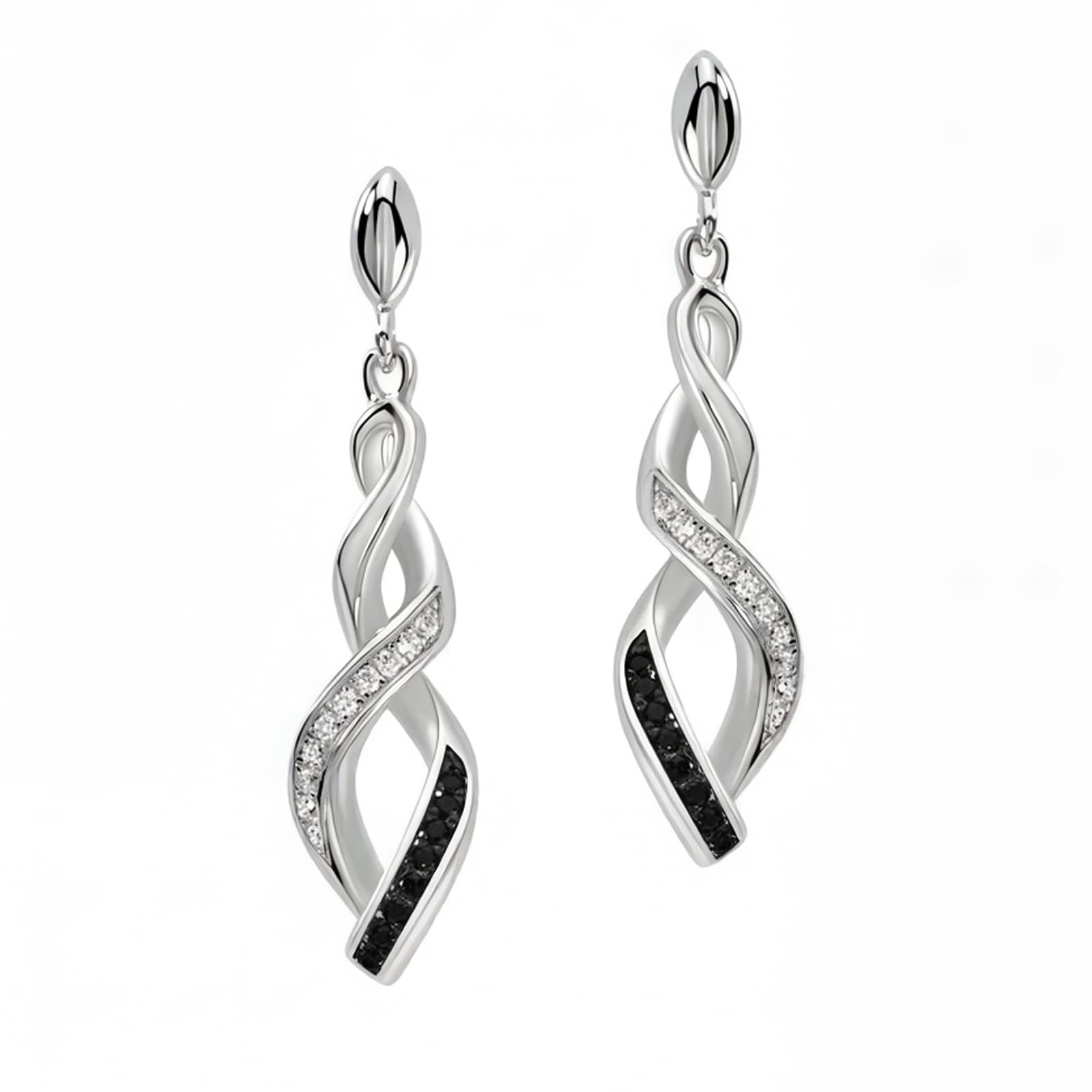 Ohrringe Silber 925 Hängend Lang mit Zirkon und Schwarzem Spinell Minimalistisch Geometrie Zweifarbiger Glitzer Ohrringe Hypoallergen Geeignet für den Alltag hängeohrringe Damen Modeschmuck