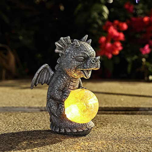 Jy.cozy Garden Dragon Statues - Adorable Baby Resin Dragon Figurines, Holding Magic Orb With Solar Led Lights, Outdoor Spring Decorations For Patio Yard Lawn Porch, Ornament Gift #TOP4