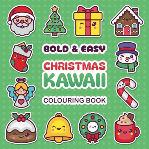 Image of Bold & Easy Christmas Kawaii Coloring Book: 50 Simple Designs of Father Christmases, Presents, Baubles, Stockings, and More!