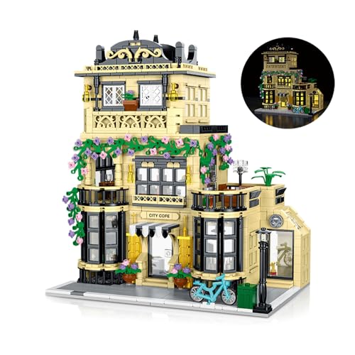 RuiDaXiang Ciudad Cafe Kit de construcción de Arquitectura,3 Niveles Cafe Modelo Bloques de construcción de Juguete con Luces LED para Teen,Adult（1443 Piezas）
