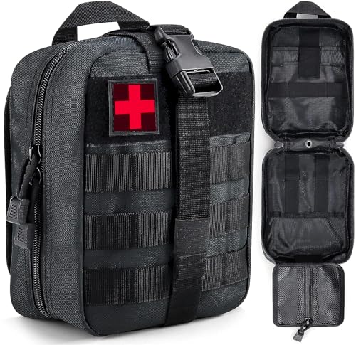 Image of Sumiko Nylon First Aid Box for Medical Emergency Kit | Heavy Duty and Large Capacity Military Grade | Rip-Away Ifak Pouch for Sports Hiking Camping Traveling Bag (Black)