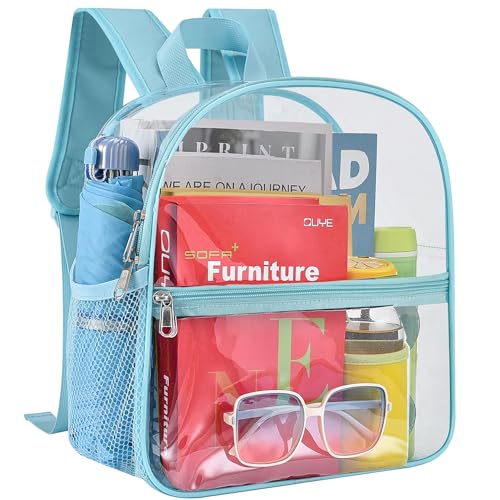 Image of Busiuw Clear Backpack for Stadium Events 12x12x6 Mini Small Sports Fan Backpacks with Front Pocket for Concert Sport Events Work Travel(Blue)