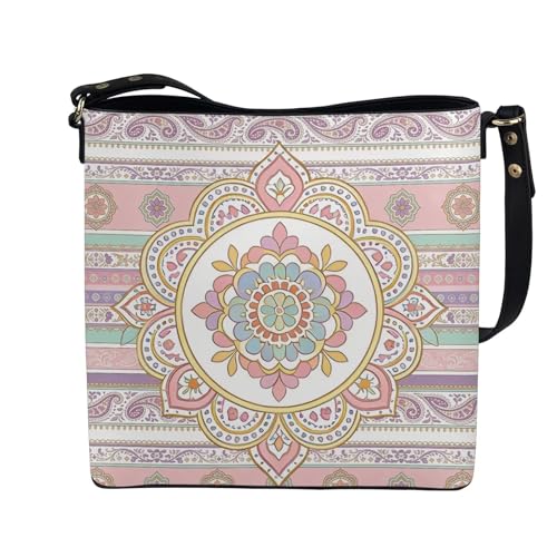Image of HUGS IDEA Boho Bags for Women Leather Handbag Shoulder Bucket Crossbody Purse